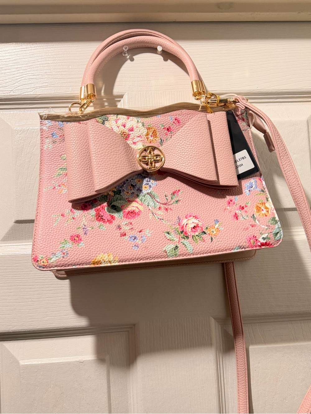 Pink Floral Bow-Accent Top-Handle Satchel